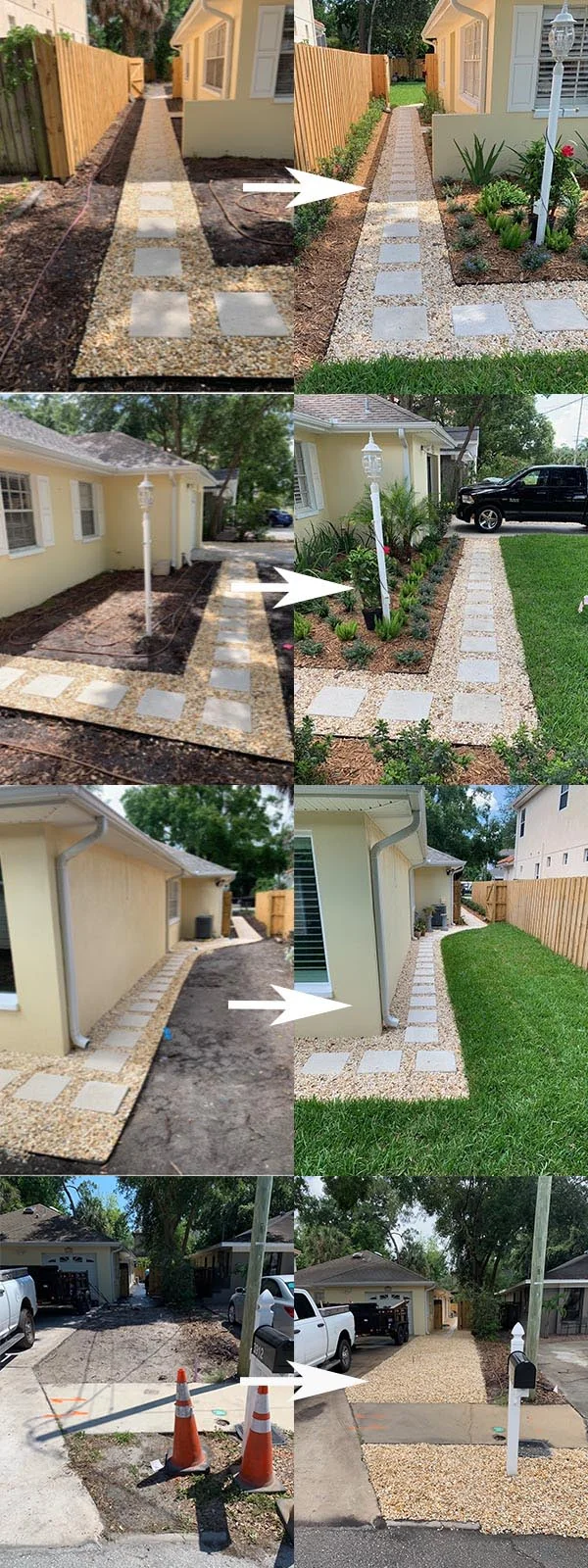 Collage of a side yard walkway project from start to finish