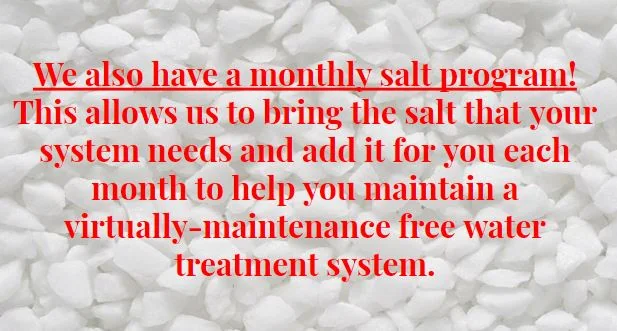 Text on a background of salt pellets: We also have a monthly salt program